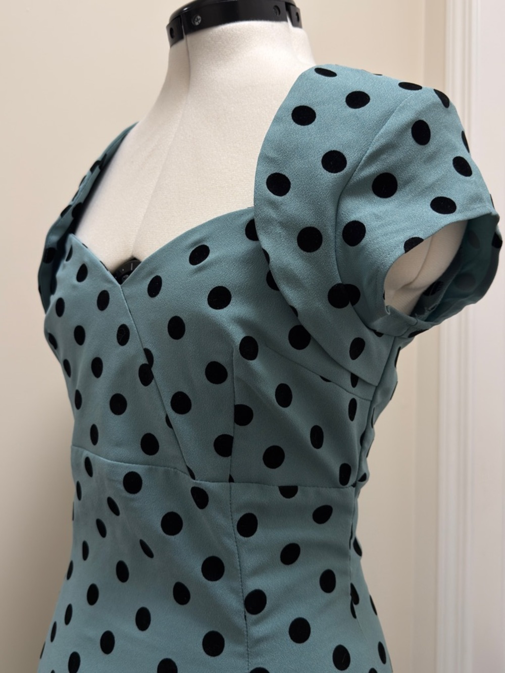 Classic Teal Polka Dot Fit-and-Flare Dress - Picture 2 of 5